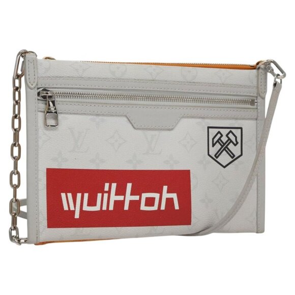 LOUIS VUITTON Monogram White Flat Mensenger Shoulder Bag Bron M44640 Auth 111516 - Picture 1 of 15